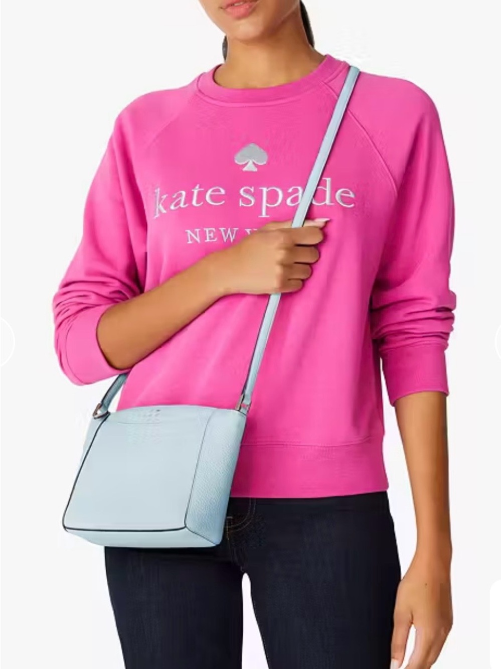 kate spade Light Sky Blue Pebbled Leather Monica Crossbody Bag Handbag Purse